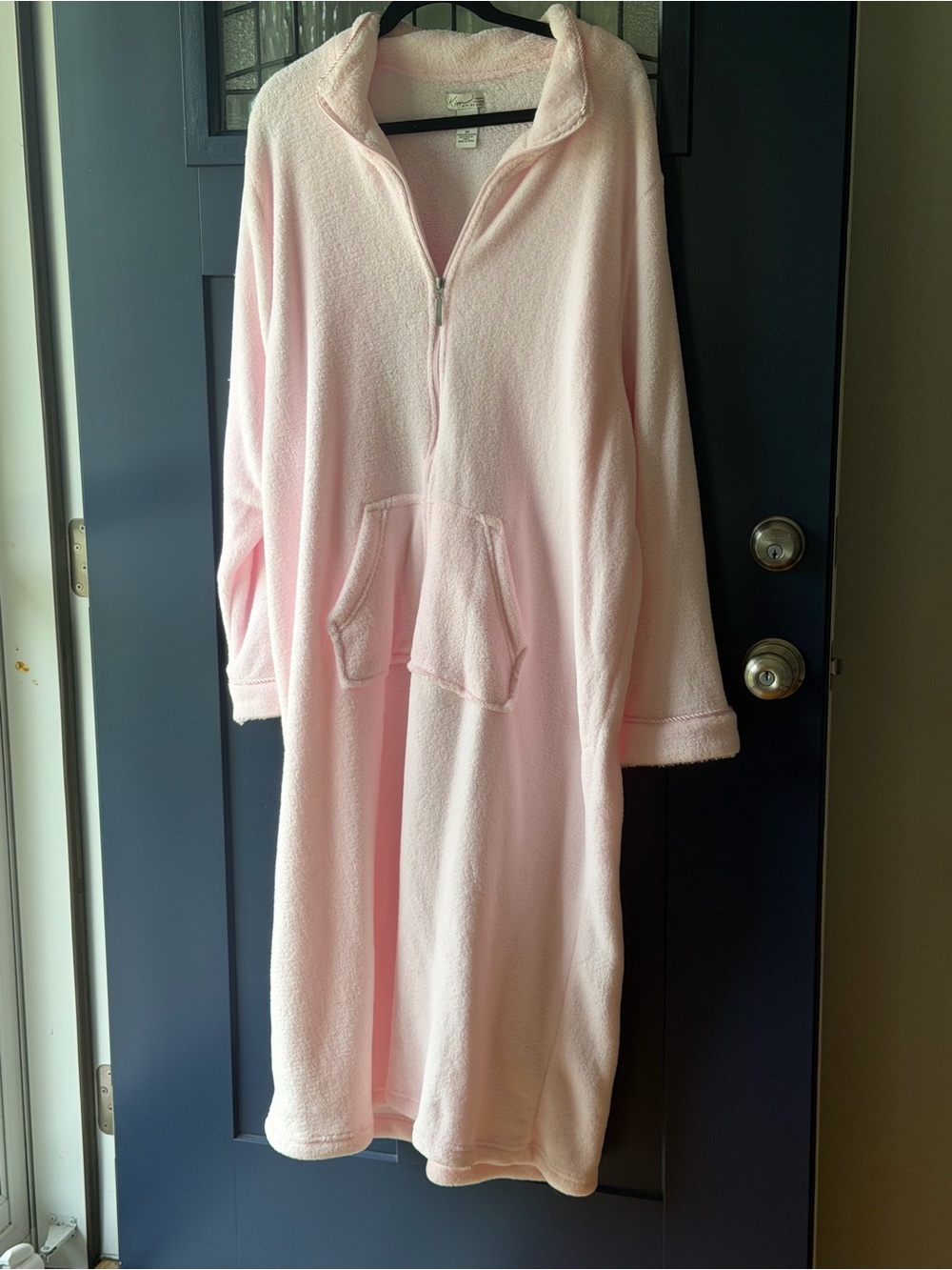 Woman’s Plush Pink Zip-Front Long Robe